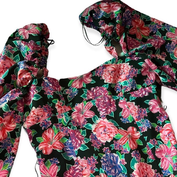 ZARA | BLOGGER FAVE Floral Print Belted Puff Sleeve Square Neck Mini Dress - Picture 6 of 9